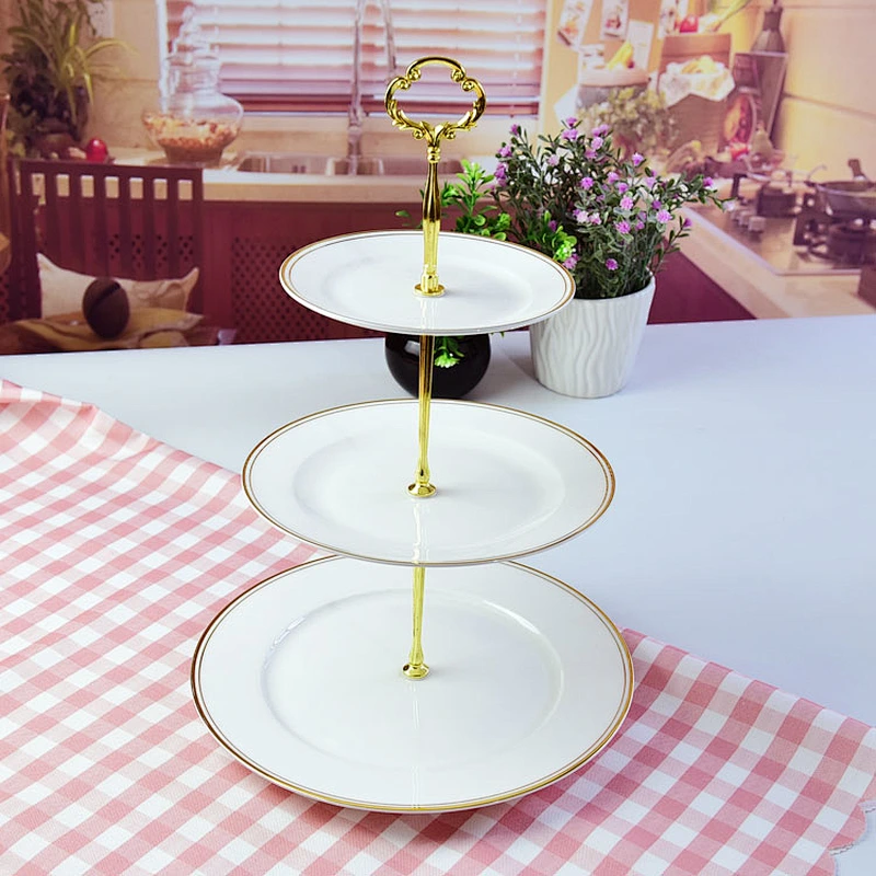 Decorate dish ceramic three-layer plain white porcelain plate for snack