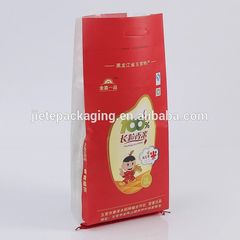 Printed custom logo polypropylene pp woven rice, feed bags 10kg 50lb with die cut handle