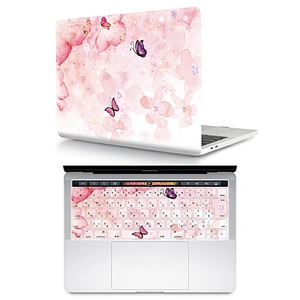 2 In 1 Cherry Blossom clear plastic case custom laptop case pu and Silicone Keyboard Protector for Mac Pro Touch Bar