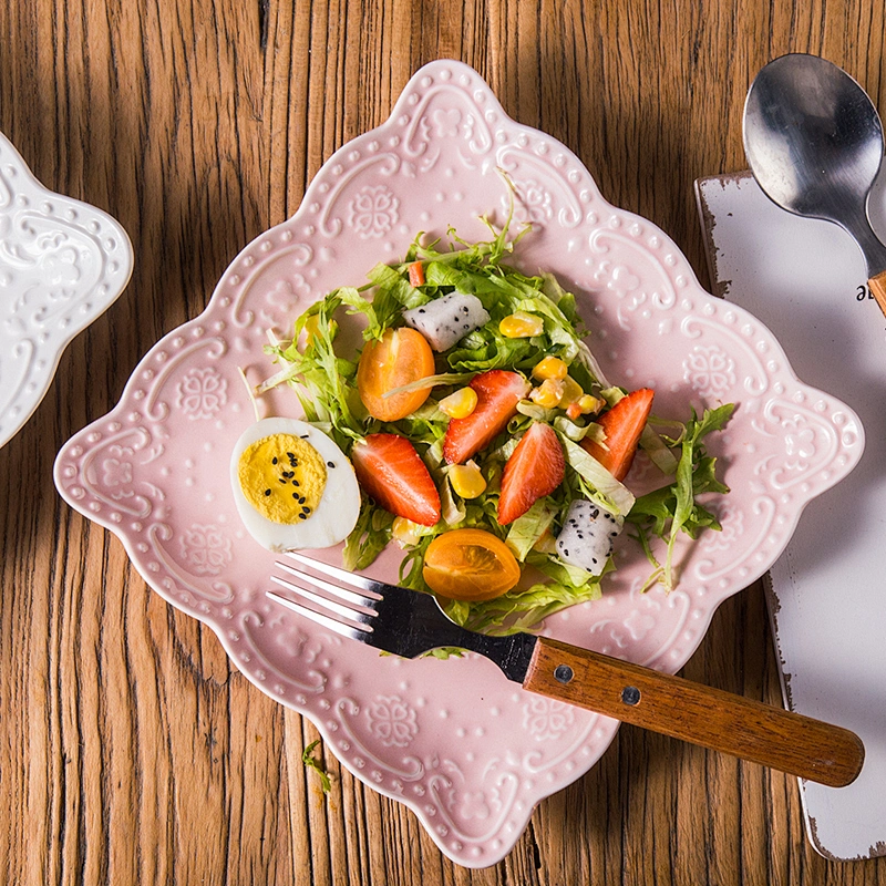 Wholesale Creative Japanese Relief Creative Square Plate Ceramic Disc Bread Dessert Plate Custom Logo Tableware Tray 8 inch
