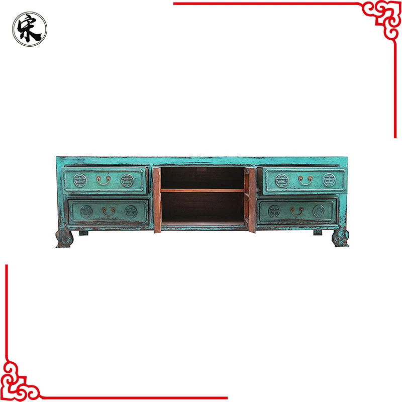 chinese antique distressed lacquered tv cabinet stand living room furniture