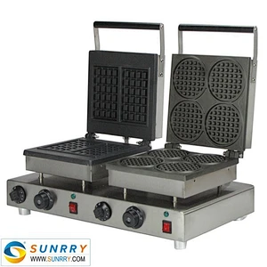Commercial electric double head egg waffle maker for round waffle and rectangle waffle (SUNRRY SY-WM56C)