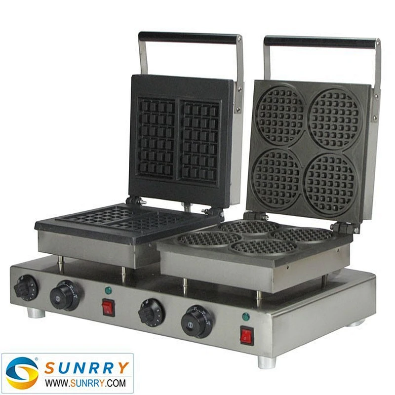 Commercial electric double head egg waffle maker for round waffle and rectangle waffle (SUNRRY SY-WM56C)