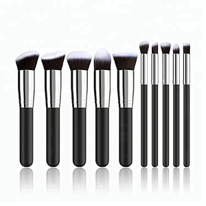 China Manufacturer Customized Logo Black 10pcs Makeup Brush Set With Makeup Bag Holder