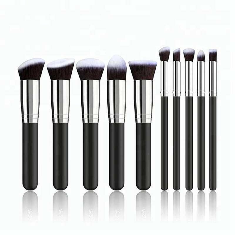 China Manufacturer Customized Logo Black 10pcs Makeup Brush Set With Makeup Bag Holder