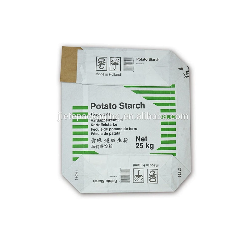 10kg 25kg kraft paper bag for flour, potato starch packing with valve port