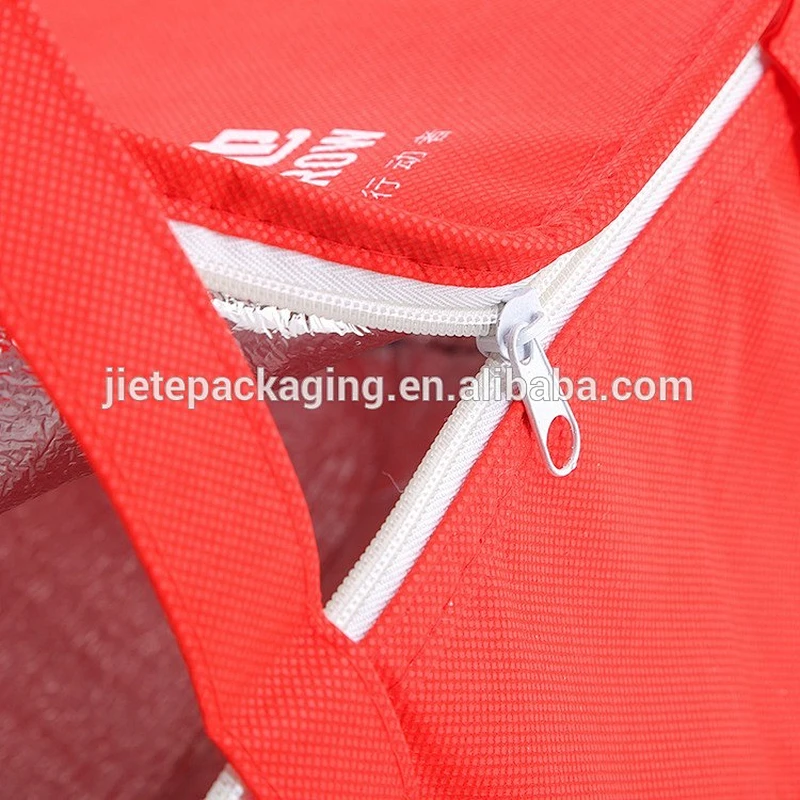 Custom foldable recyclable non woven bag with zipper for keeping warm