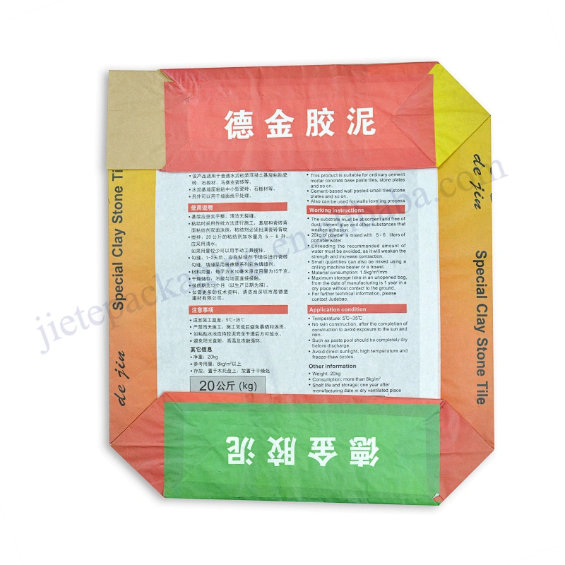 Multilayer kraft paper mortar bag 20kg for cement,clay stone tile,tile adhesive