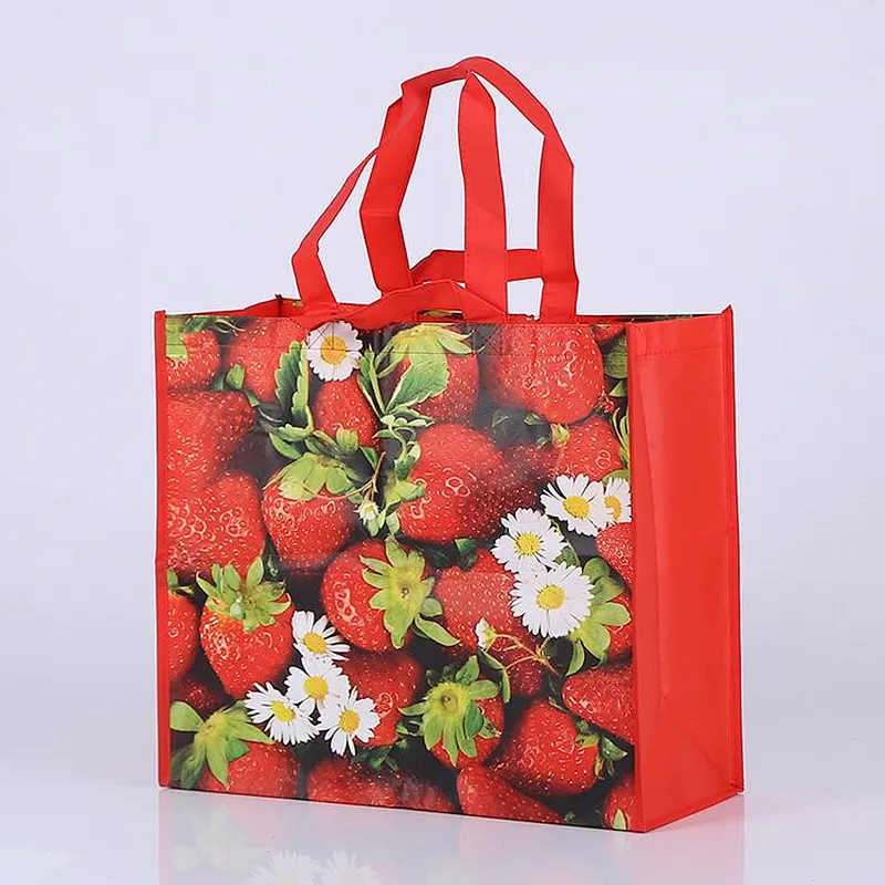 Custom wholesale red printed non-woven bag can stand for food packaging