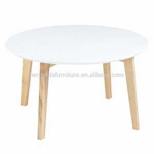 scandinavian BIG round solid pine wood coffee table with white MDF top