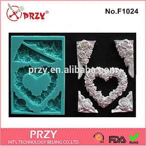 F1024 relief heart silicone mould for cake fondant decoration heart fondant mold for sell