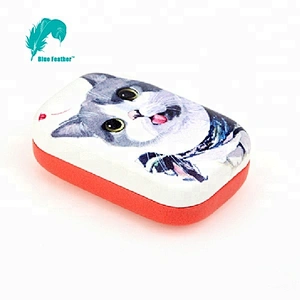 Cute cat custom design PU Leather contact lens case with mirror