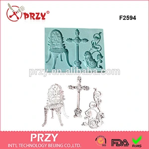 F2594 Silicone Mould chair & cross fondant mold