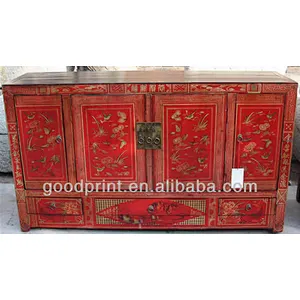Chinese Antique REd Shanxi Original Painted Cabinet Asian Furniture
