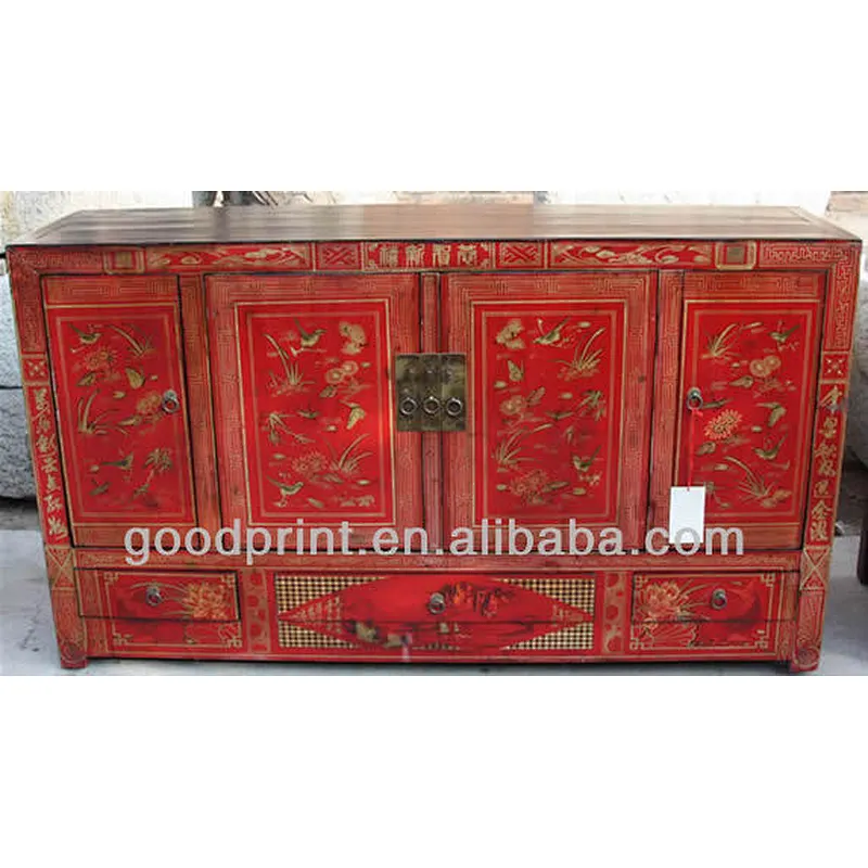 Chinese Antique REd Shanxi Original Painted Cabinet Asian Furniture