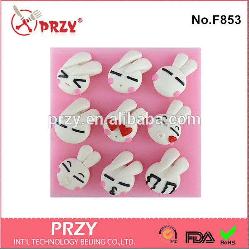 Eco-friendly white rabbit silicone mold for fondant