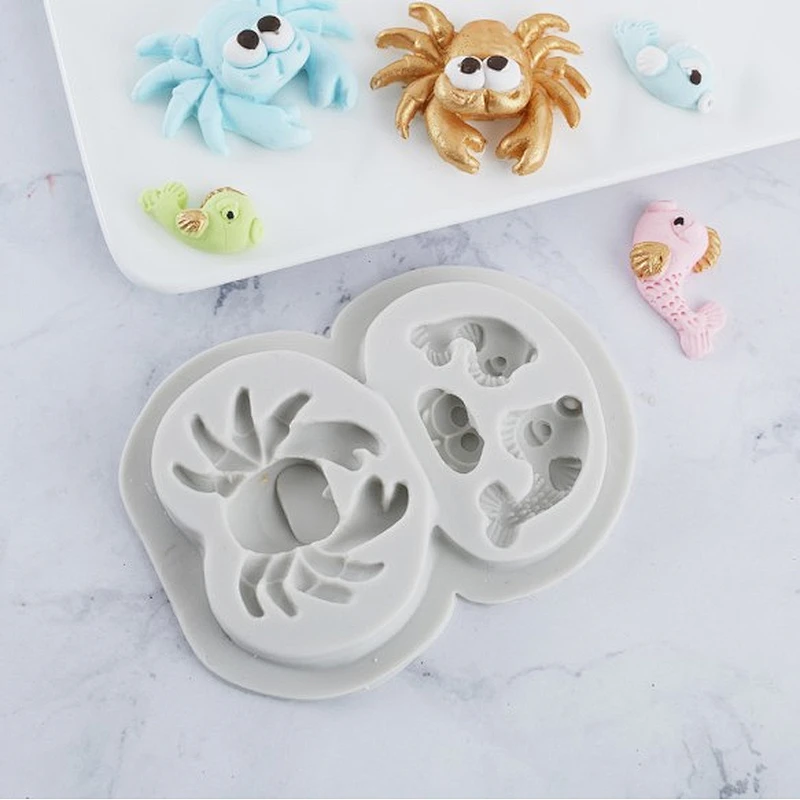 Ocean Series Crab and Fish fondant mold cake decorating tools DIY silicone mold PRZY