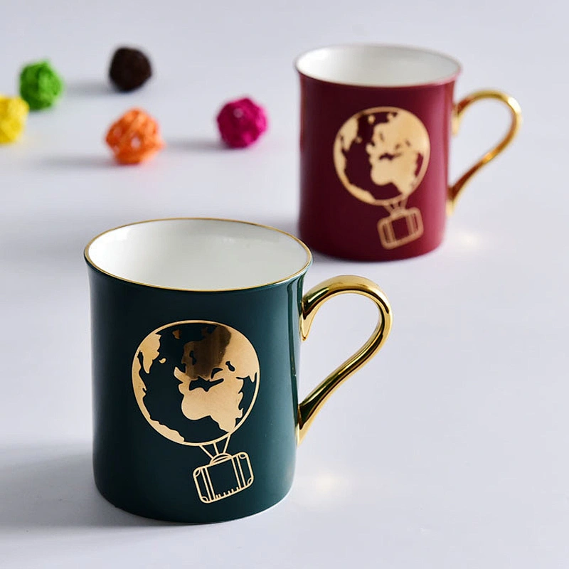 Bone china ceramic mug with OEM logo custom in gold handle
