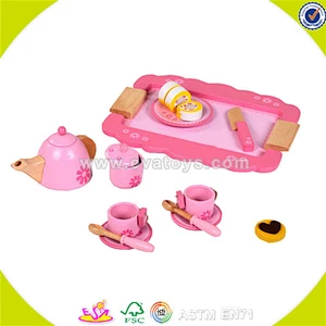Wholesale top quality kids wooden tea sets toy popular pretend baby wooden tea sets toy W10B052