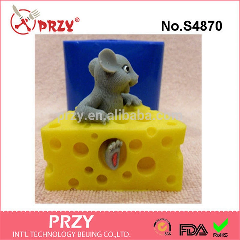 S4870 Mouse in a piece of cheese 3d silicone molds for soap food grade handmade soap mold