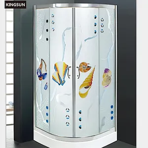 K-7804 Ocean Pattern Acrylic Tray Sliding Doors Design Glass Shower Base With Glass Doors