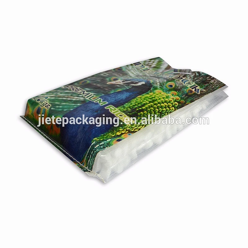 Customized bopp laminated new material pp woven fabric plastic transparent 10kg rice packing bag perforation of the handle