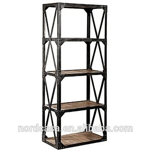 Chinese Antique Industrial Recycle Wood and Metal Bookcase