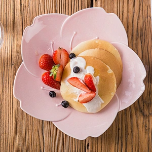 Ceramic Plate Japanese Cherry Blossom Creative Pottery and Porcelain Tableware Simple Food Dish Sakura Saucer 9 inch