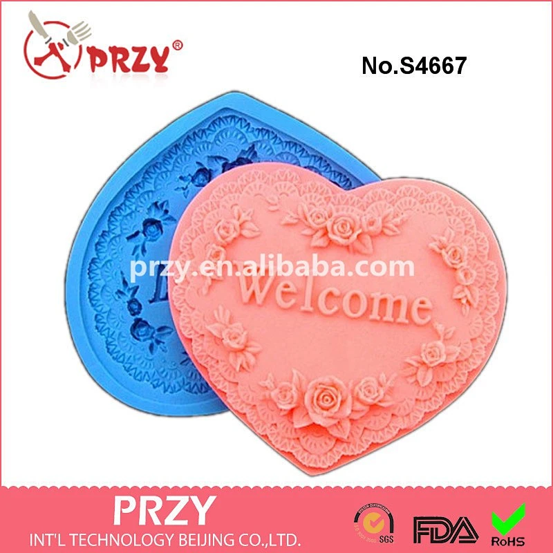 S4667 PRZY Heart shape welcome flower handmand soap silicone molds heart flower silicone fondant decorative mould