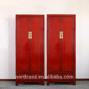 factory price of lacquered two door two drawer red chinese wedding cabinet
