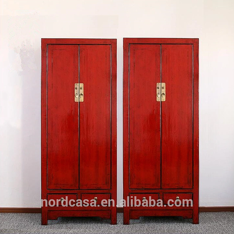 factory price of lacquered two door two drawer red chinese wedding cabinet
