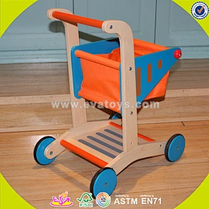 wholesale baby wooden shopping cart toy, orange color wooden shopping cart toy, cheap wooden shopping cart toy W16E016