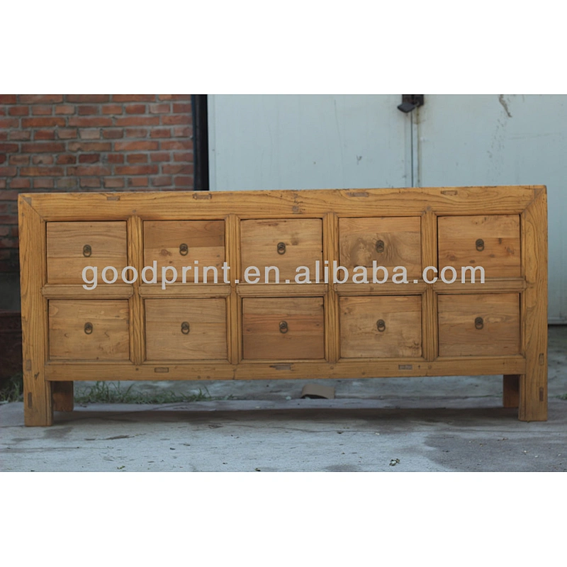 Chinese Antique Ten Drawer Natural Elm Cabinet