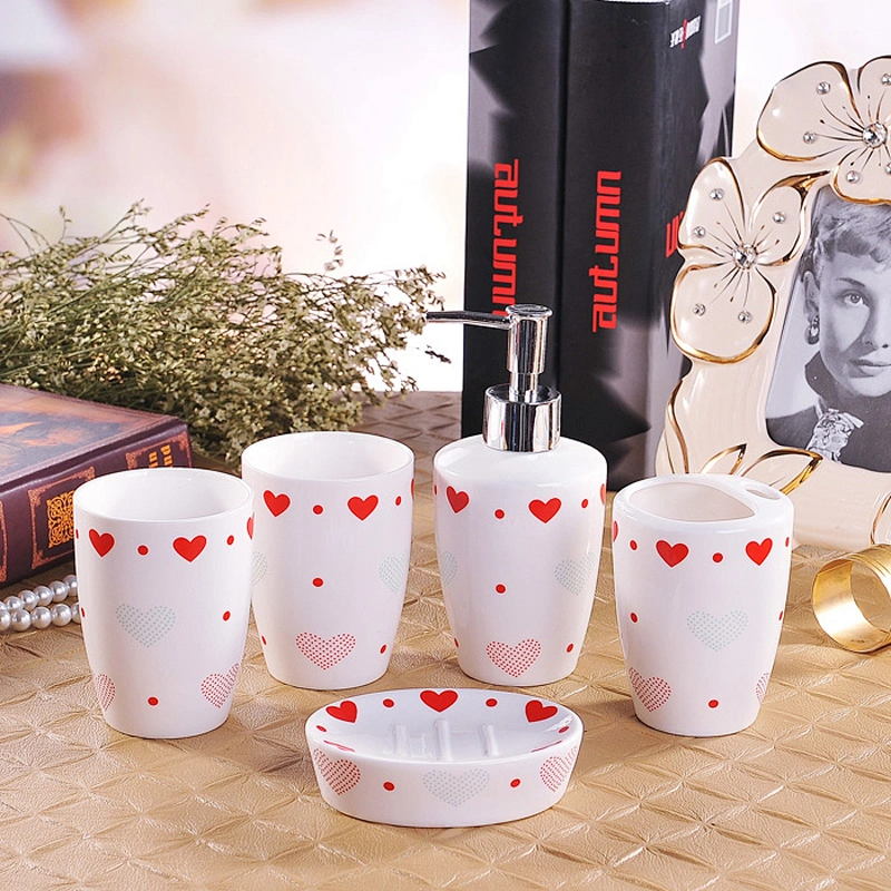 European 5pcs Household Porcelain Toilet sets Free Sample Bath Bottle Factory Wholesale Ceramic Bathroom Set