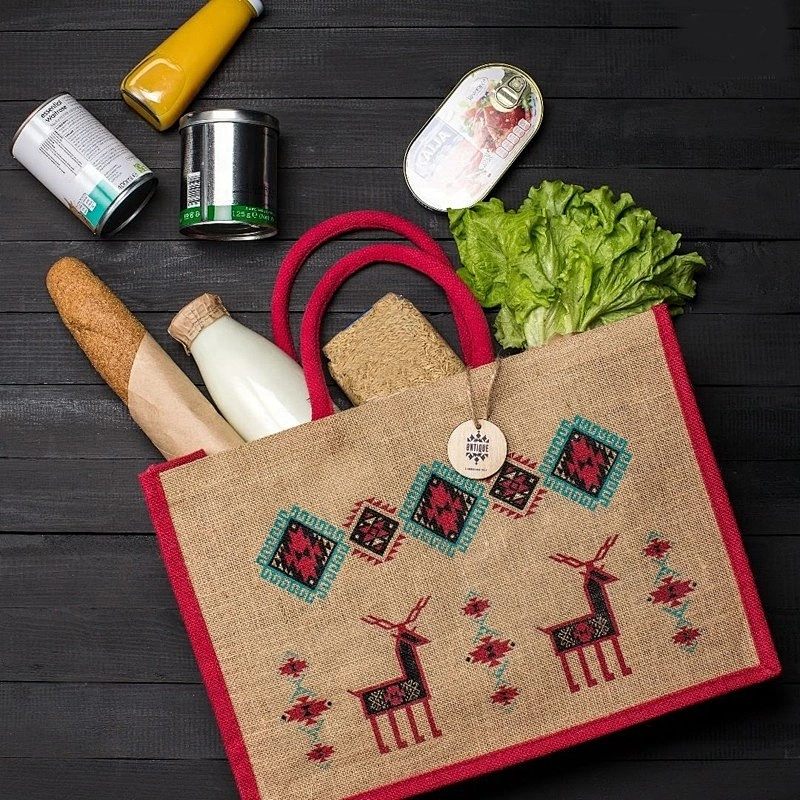 Eco friendly Jute tote shopping burlap bags custom grocery bag wholesale