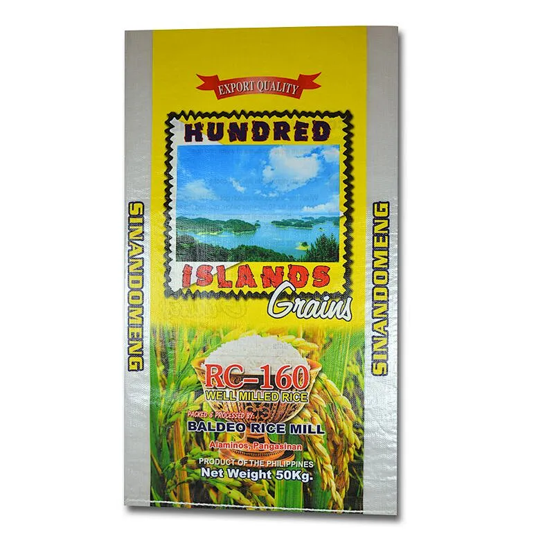 Customized wholesale50kg transparent plastic rice bag with color printing for flour, wheat packaging