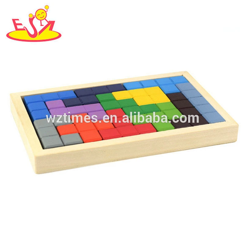 Wholesale high value colorful toy wooden tetris puzzle for kids diy building W14A186
