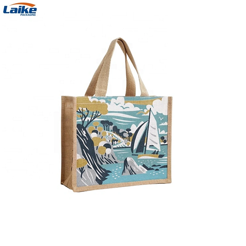 Jute tote recyclable shopping bags burlap  bags custom logo design handbags