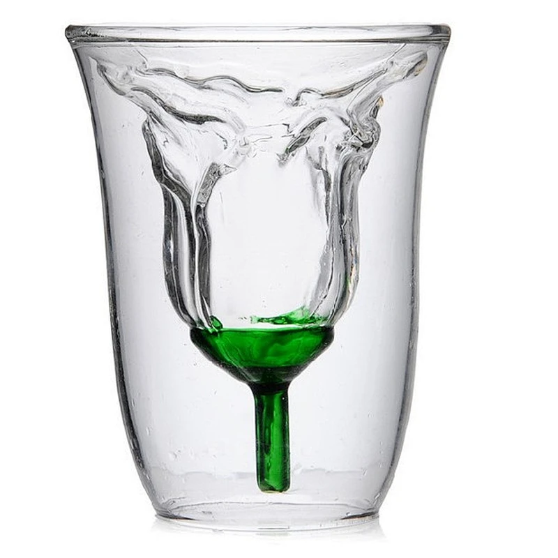 China manufacturer double wall reusable glass beer/coffee cup with rose shape