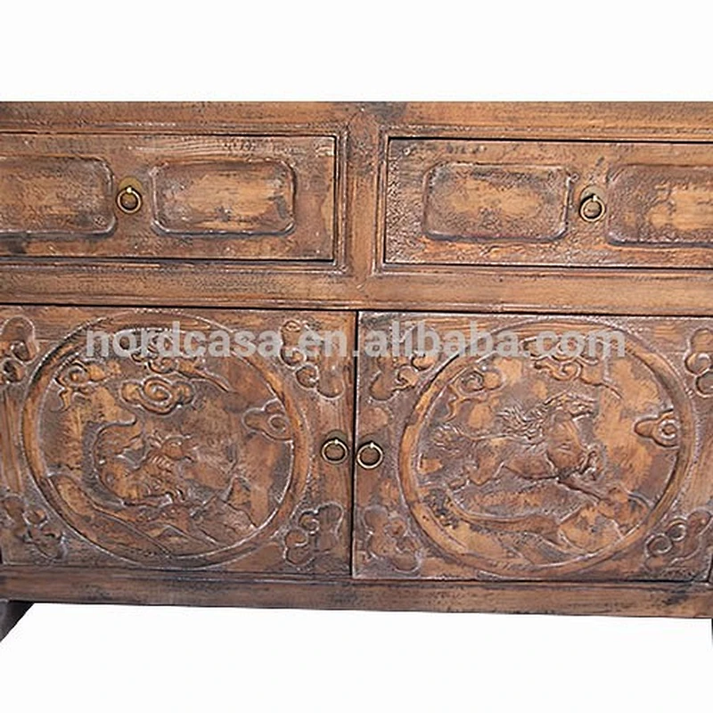 chinese antique 2 door carved cabinet in Pine wood