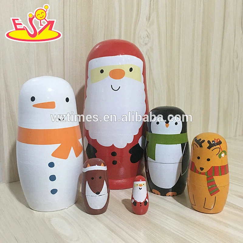 2018 Wholesale interesting nesting dolls 5 pcs wooden santa russian doll for kids W06D105