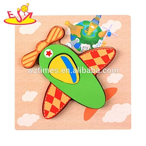 Wholesale cartoon style wooden airplane 3d jigsaw puzzle for children W14D044