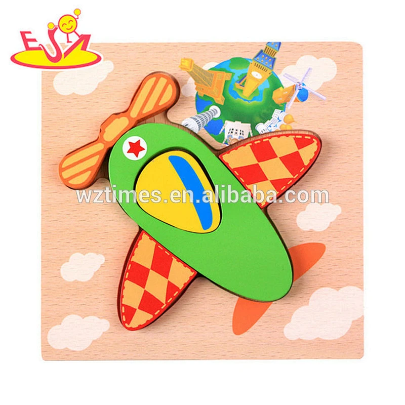 Wholesale cartoon style wooden airplane 3d jigsaw puzzle for children W14D044