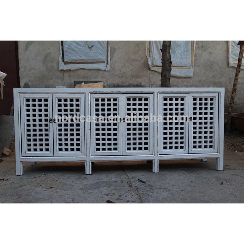 Chinese antique solid wood painted buffet sideboard Blue White Natural wood cabinet