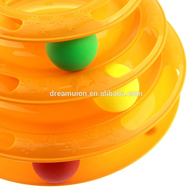 Interactive Three Layers Pet Cat Toys Intelligence Tower of Tracks w/ Balls Crazy Amusement