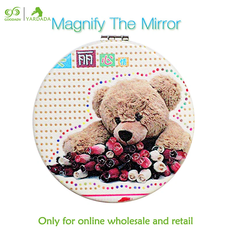 PU leather high-grade hand held cute lovely bear cartoon mirrors wedding gift portable cosmetic makeup mirror in stock