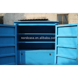 chinese antique blue furniture two door with shelf and inner drawer wardrobe