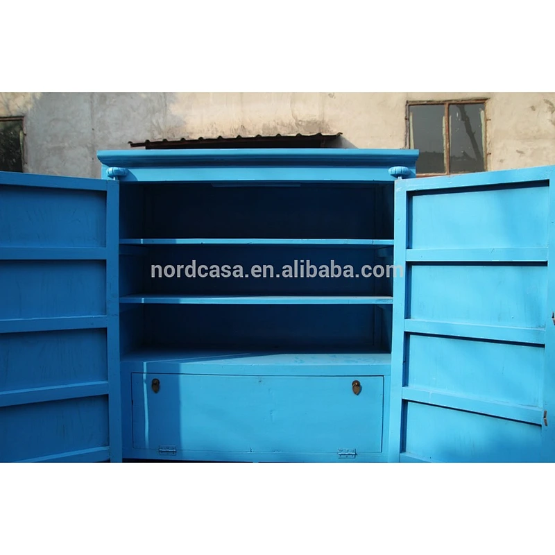 chinese antique blue furniture two door with shelf and inner drawer wardrobe