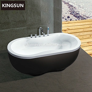 Freestanding Fiberglass Solid Surface Black Bathtub With Mounted Mixer
