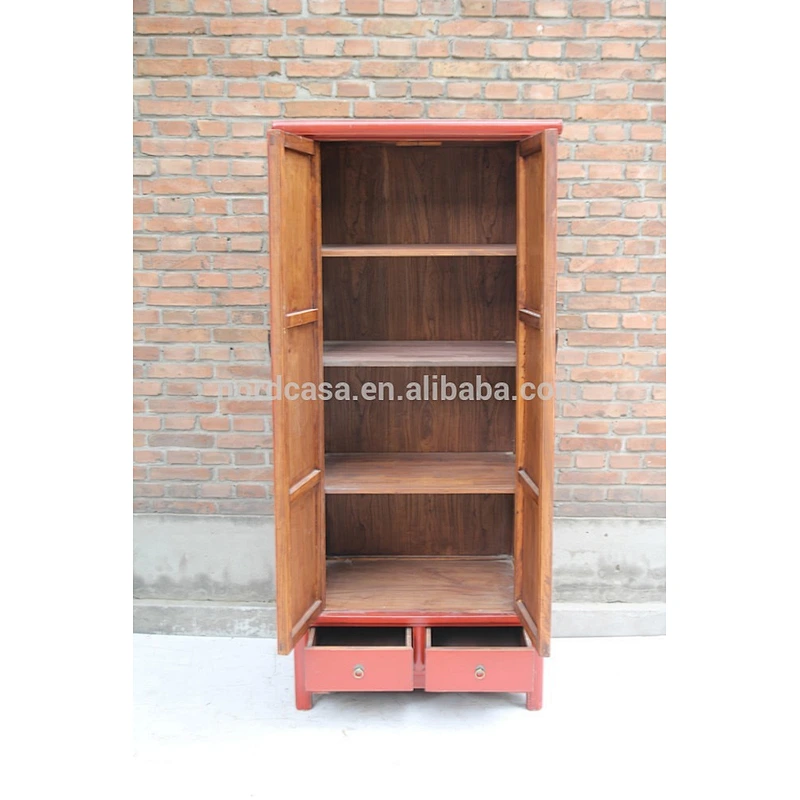 Ming Dynasty Chinese antique red wooden wedding wardrobe